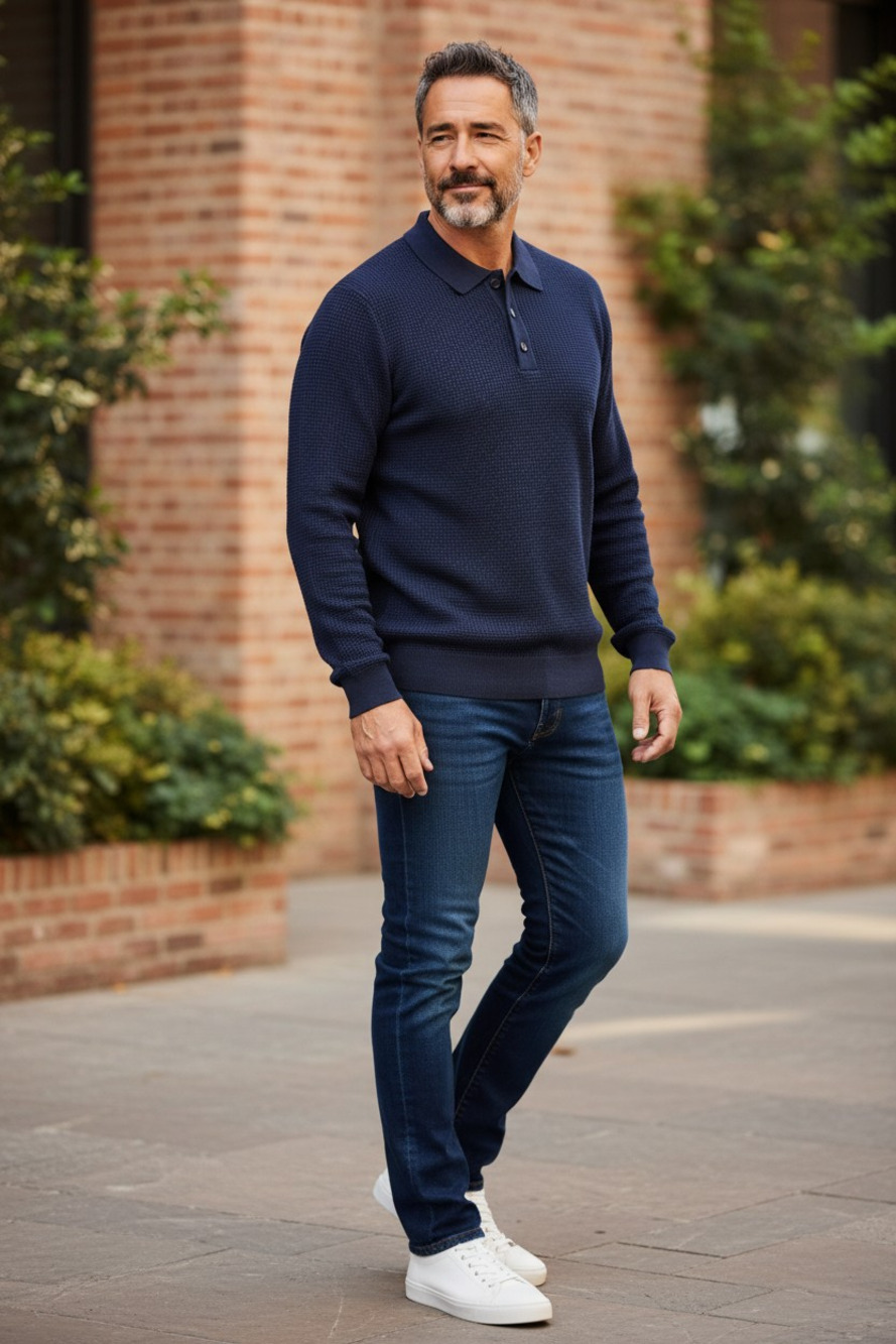 NWT Coofandy Men's Knit Polo Color: Navy Size: Large